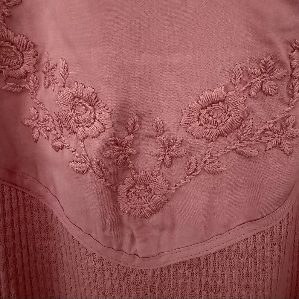 Free People Women's Sweetest Thing Thermal Pink Blush Top Lace Balloon‎ Sleeve M